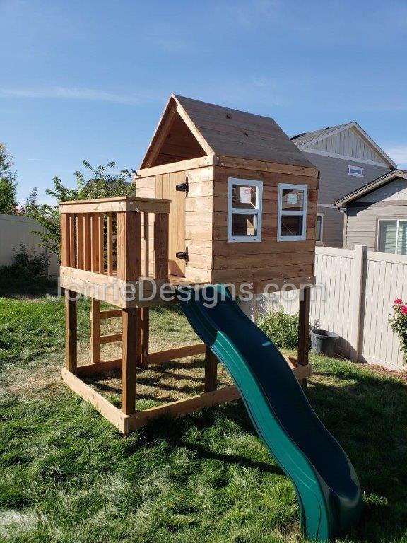 5'x5' Clubhouse with wooden roof, 4' Deck height with 3'x5' Uncovered porch, 5'x5' Enclosed top with 4 working windows & door, Ladder entry & 4' Upgraded slide.